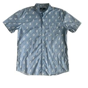 Molokai‎ Surf Co. Shirt Men's XXL Hawaiian Button Up Blue White Palm Trees